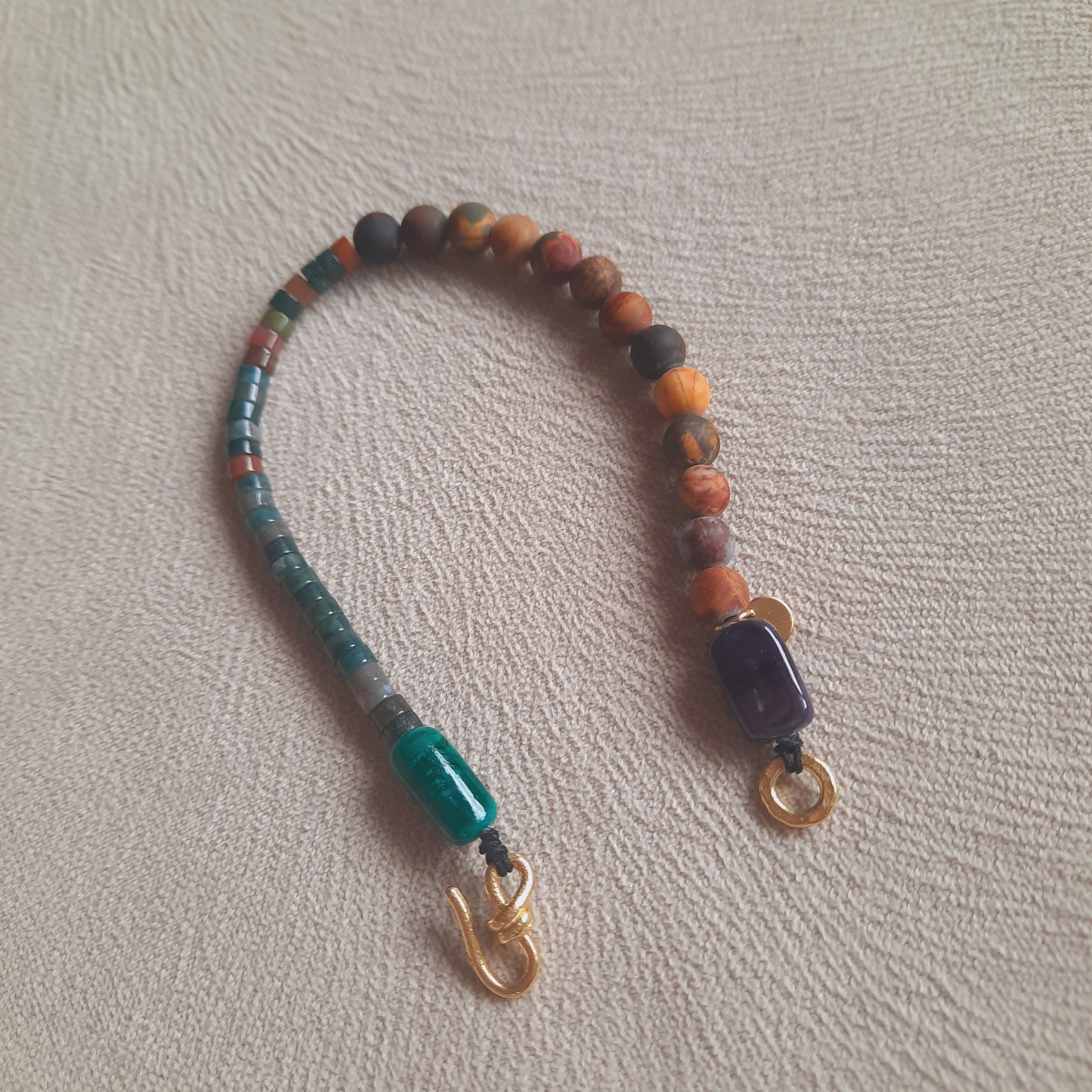 Rodanit - Mat Doğal Taş Murano Boncuklu Unisex Bileklik