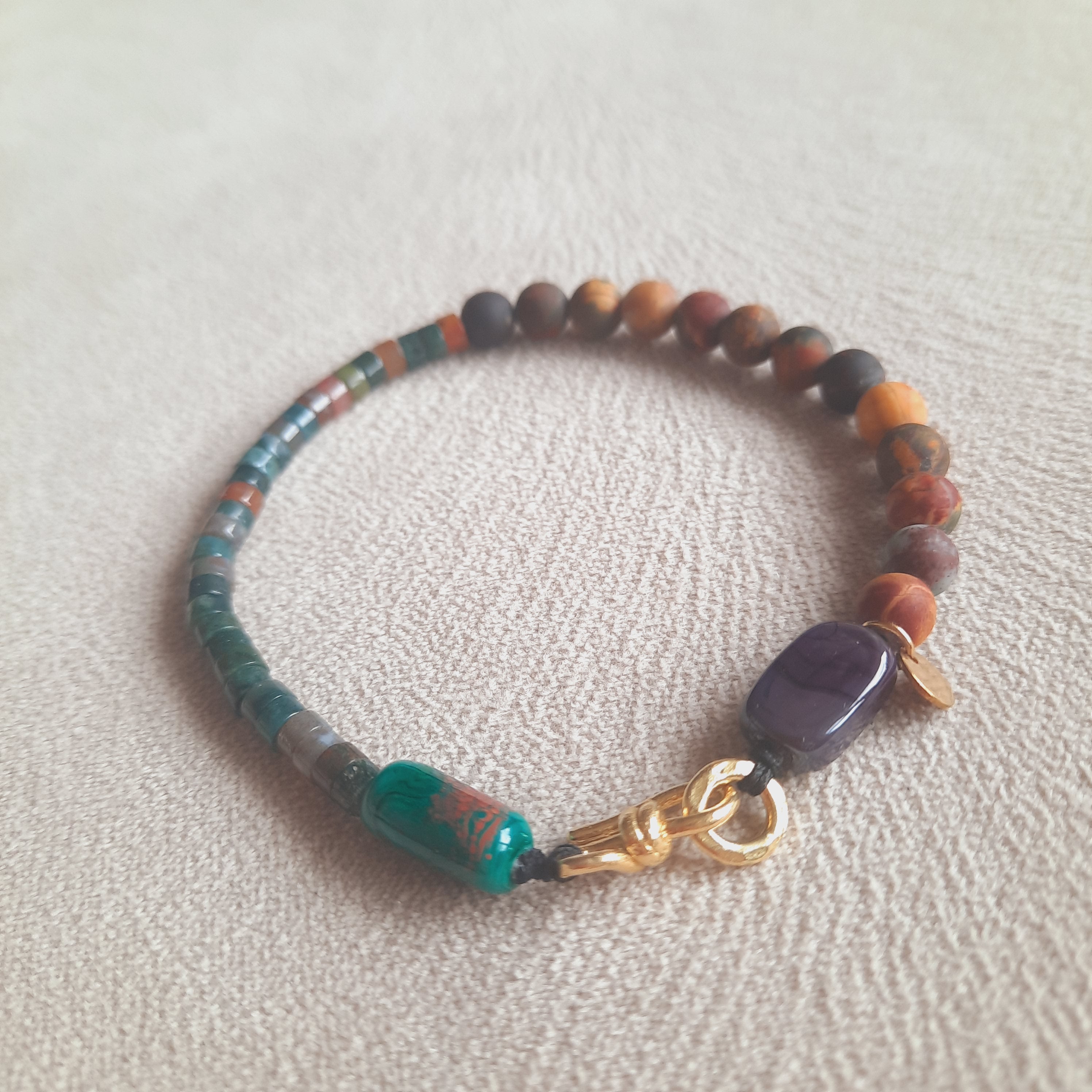 Rodanit - Mat Doğal Taş Murano Boncuklu Unisex Bileklik