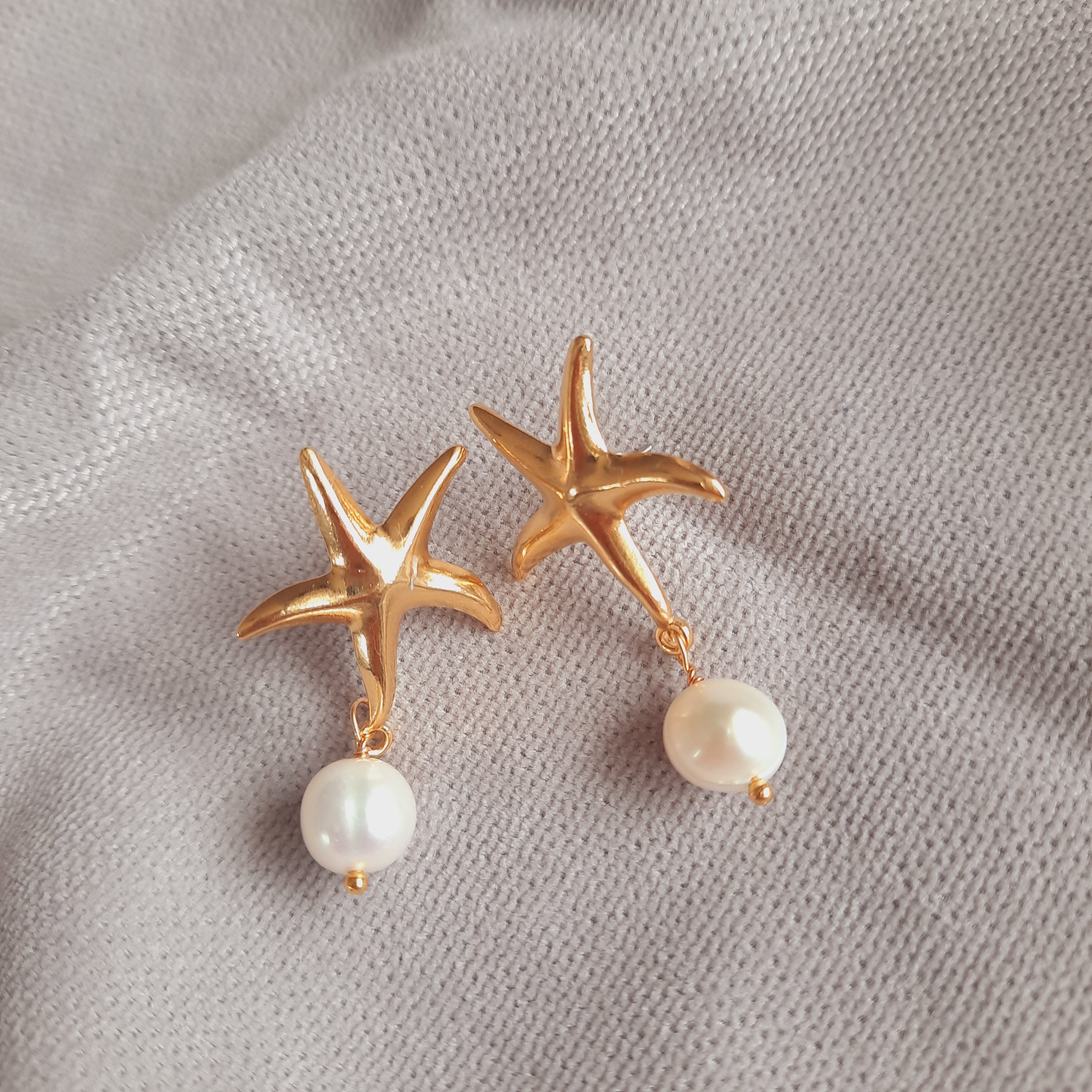 Altın Kaplama Deniz Yıldızı İnci Küpe