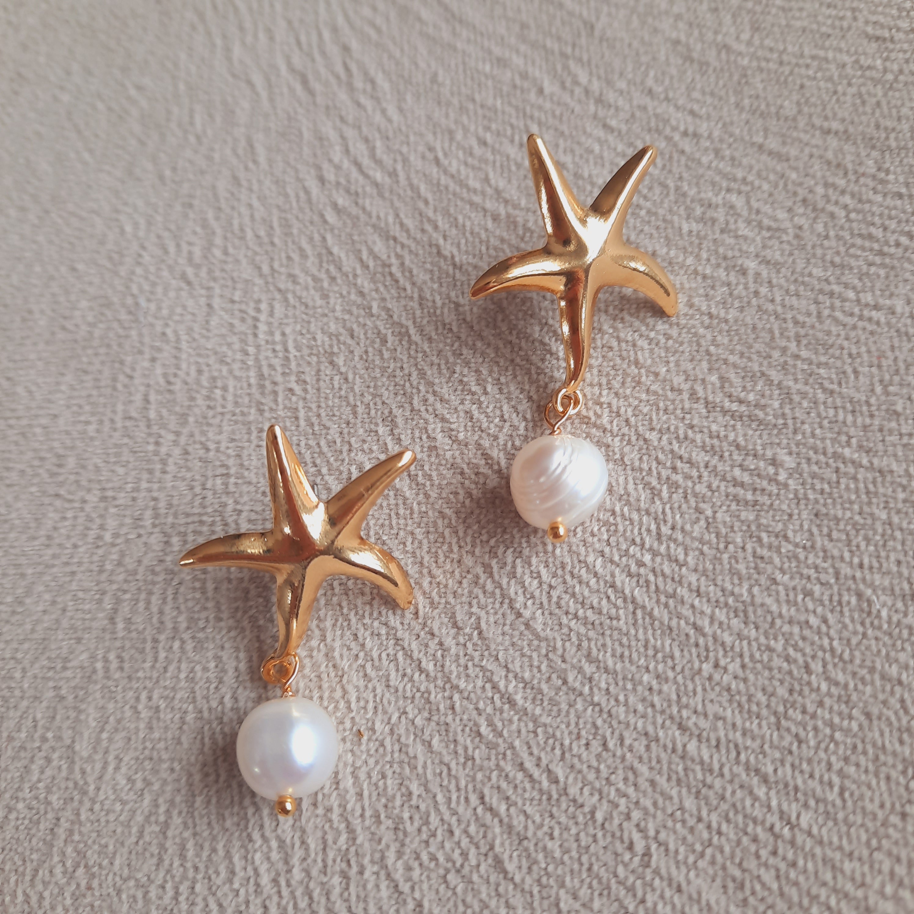 Altın Kaplama Deniz Yıldızı İnci Küpe