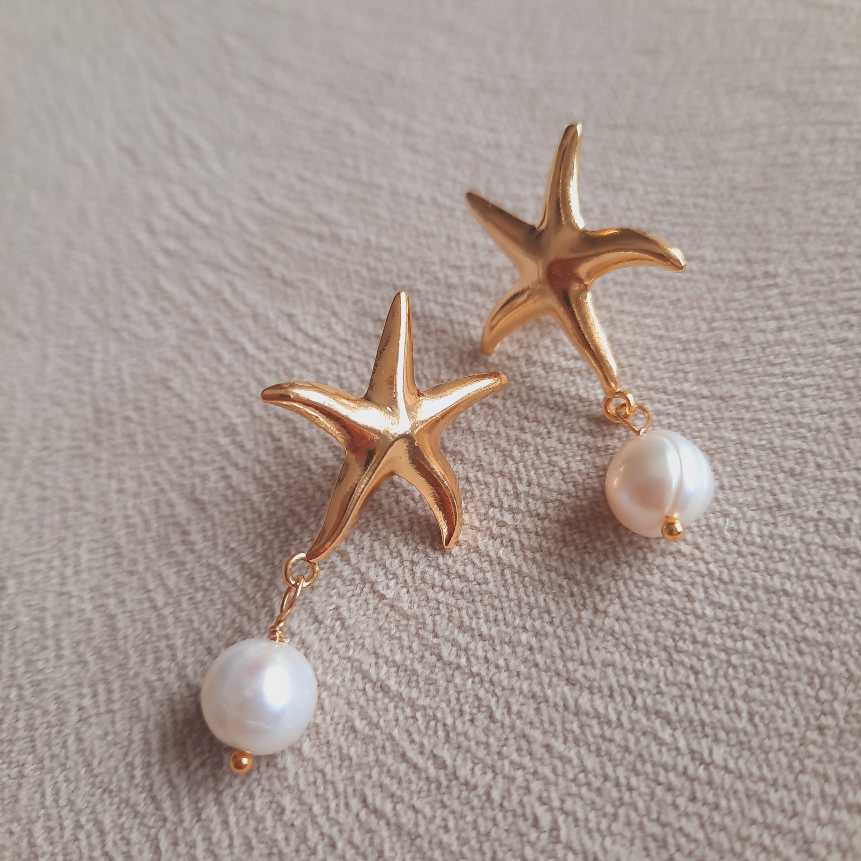 Altın Kaplama Deniz Yıldızı İnci Küpe