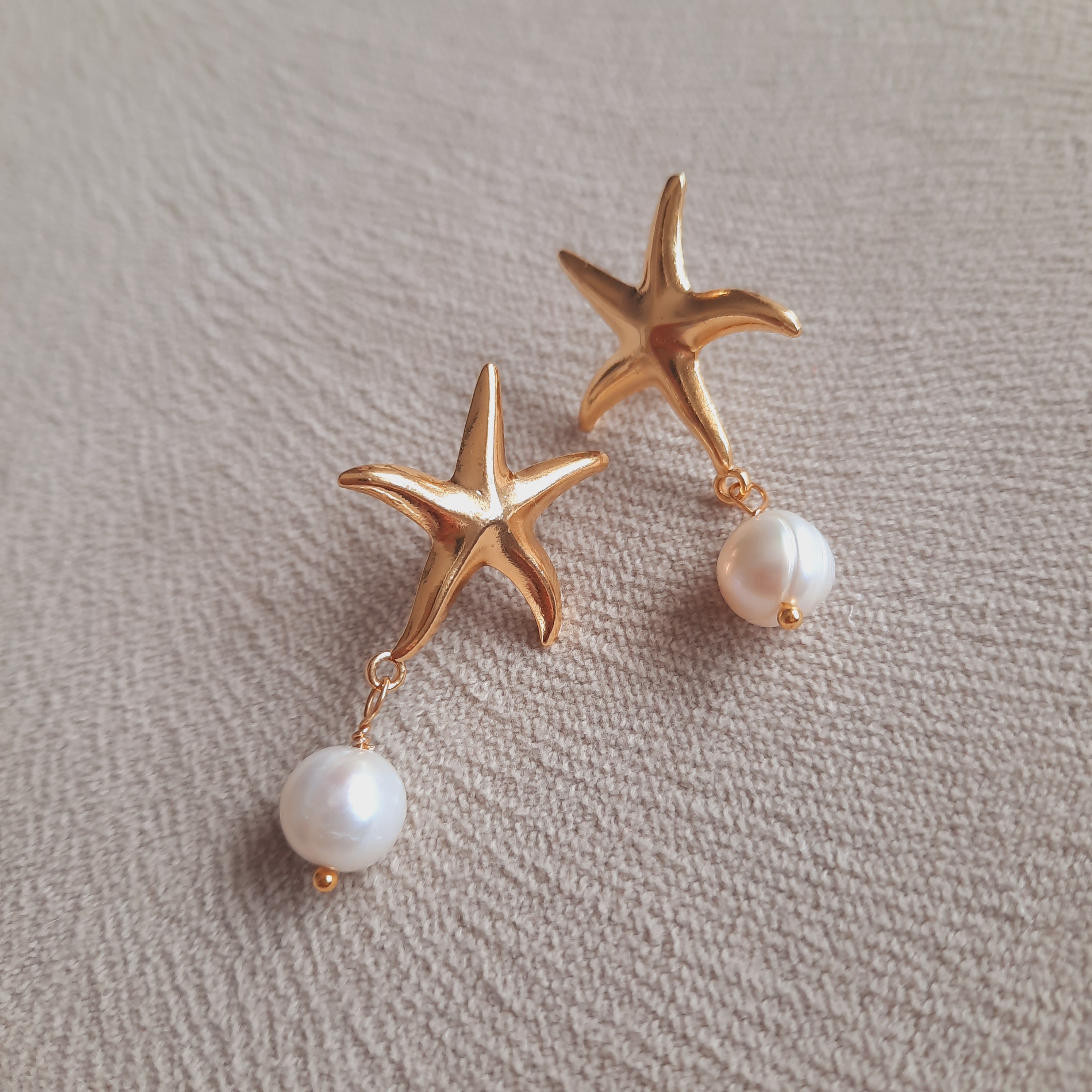 Altın Kaplama Deniz Yıldızı İnci Küpe