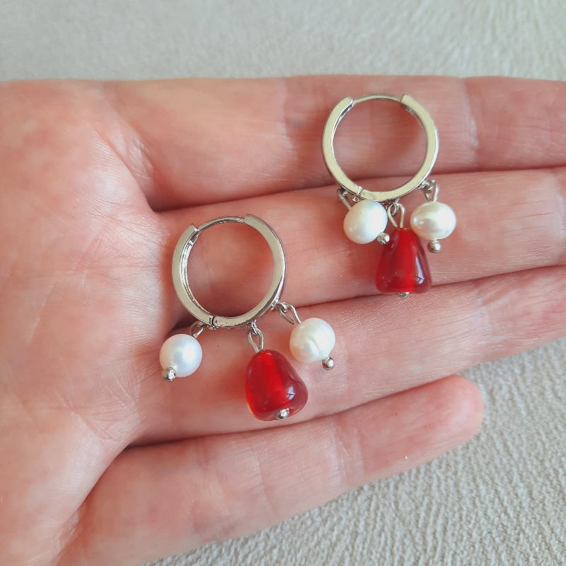 İncili Murano Nar Halka Küpe