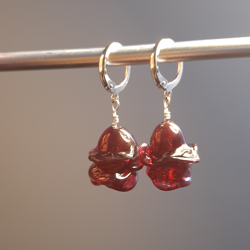 Mor Murano Cam Gül Küpe