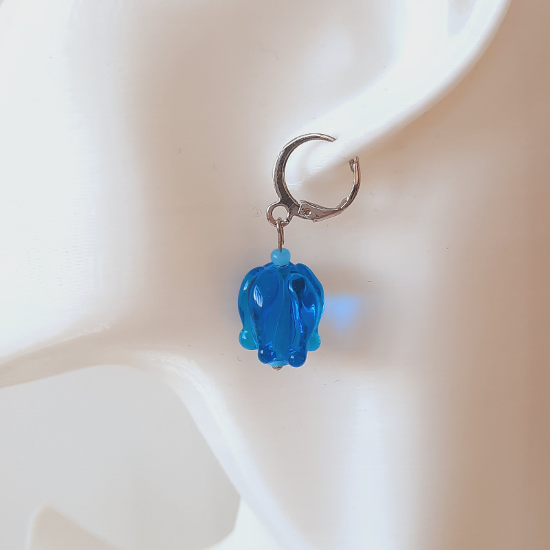 Mavi Lale Murano Cam Boncuk Küpe