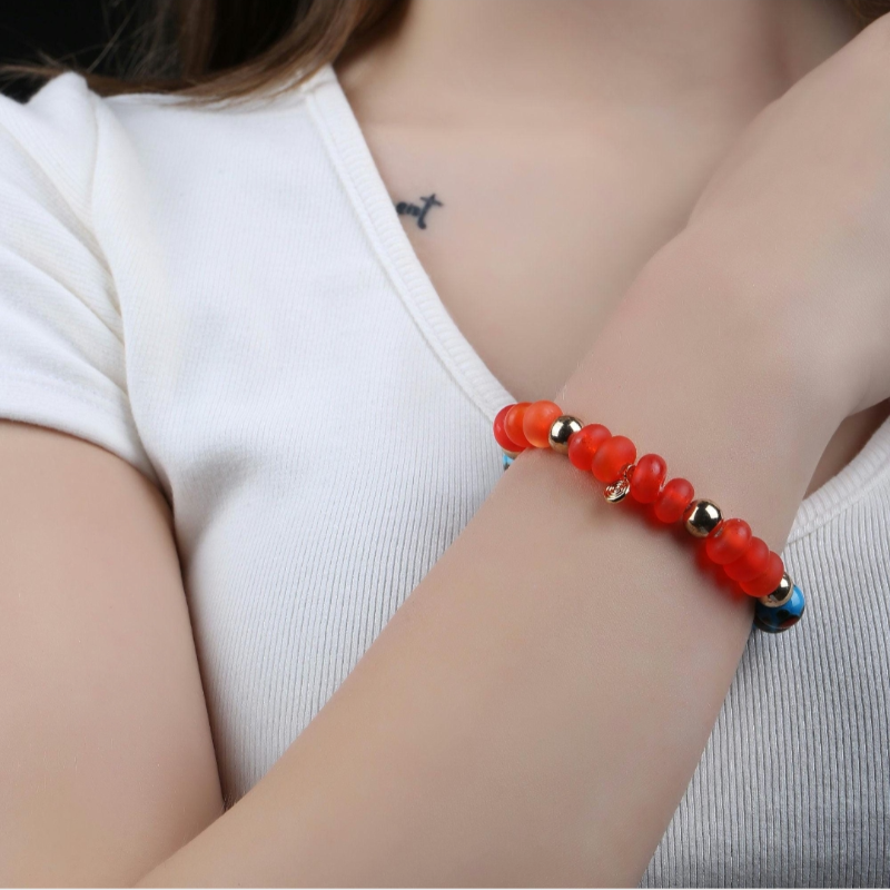 Eskitme Cam Turuncu Mavi Bileklik