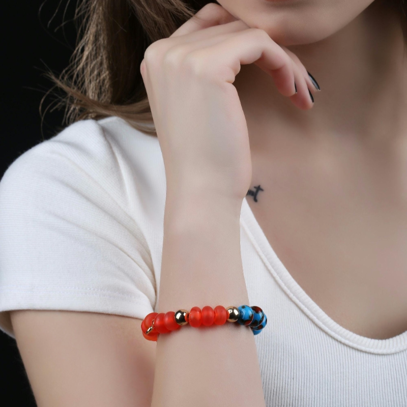 Eskitme Cam Turuncu Mavi Bileklik