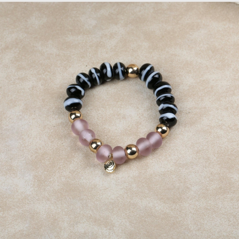 Eskitme Cam Pembe Siyah Bileklik