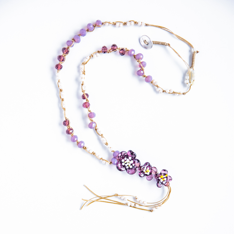 Mor Çiçeklerim Murano Cam Kolye