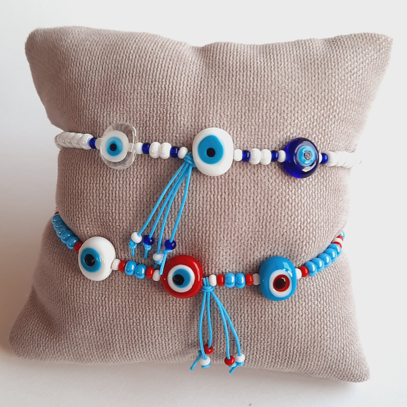 Murano Cam Boncuklu Nazarlı Halhal (2 Adet)