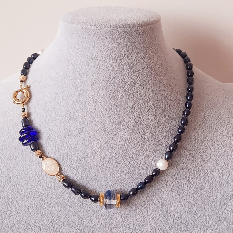 Siyah İnci Murano Cam Özel Tasarım Kolye