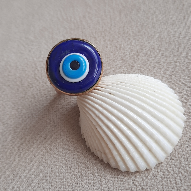 Bronz Nazarlı Murano Cam Yüzük