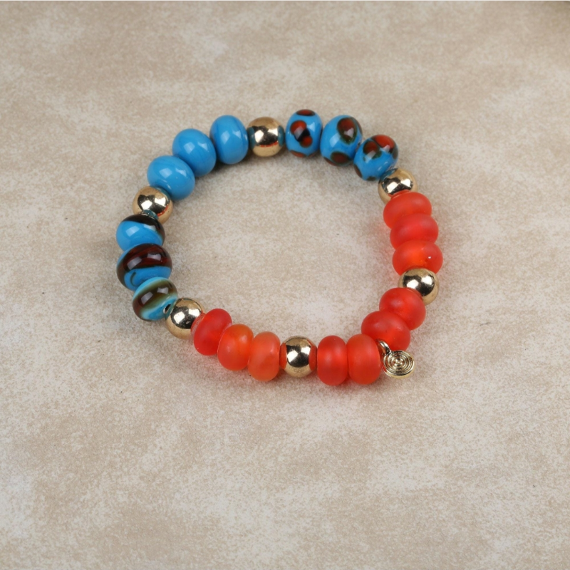 Eskitme Cam Turuncu Mavi Bileklik