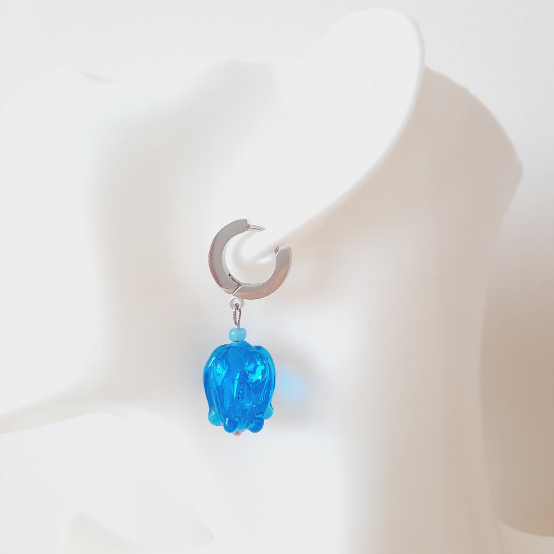 Mavi Lale Murano Cam Boncuk Küpe