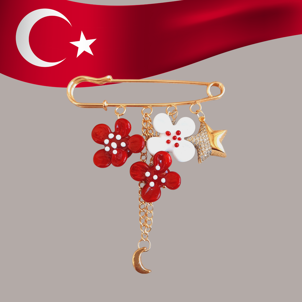 Cumhuriyet 100. Yıl Özel Tasarım  Murano Broş İskoç İğnesi