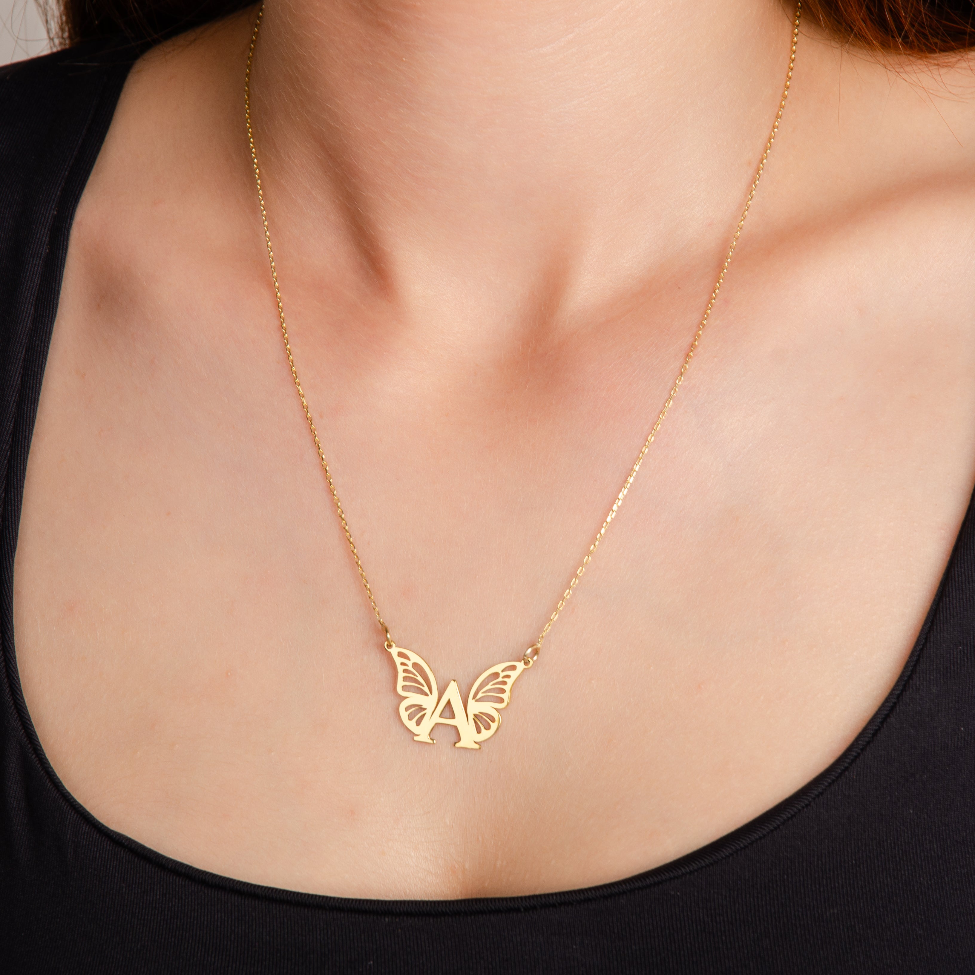 925 Ayar Harfli Kelebek Gümüş Kolye (Altın veya Gümüş Renkte, Farklı Zincir Seçenekli)