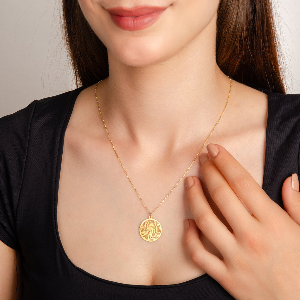 925 Ayar Parmak İzi Gümüş Kolye (Altın veya Gümüş Renkte, Farklı Zincir Seçenekli)