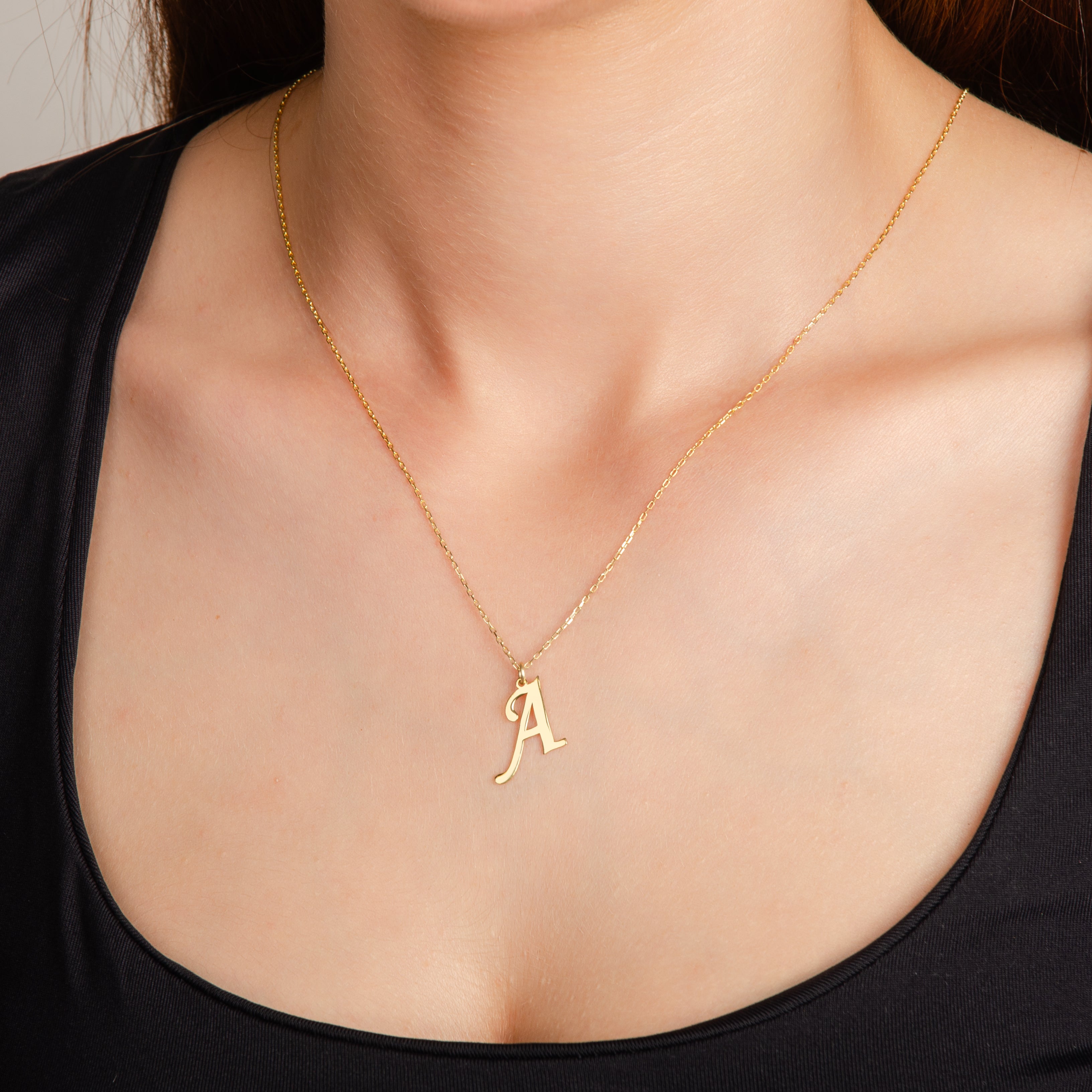 925 Ayar Harf Gümüş Kolye (Altın veya Gümüş Renkte, Farklı Zincir Seçenekli)