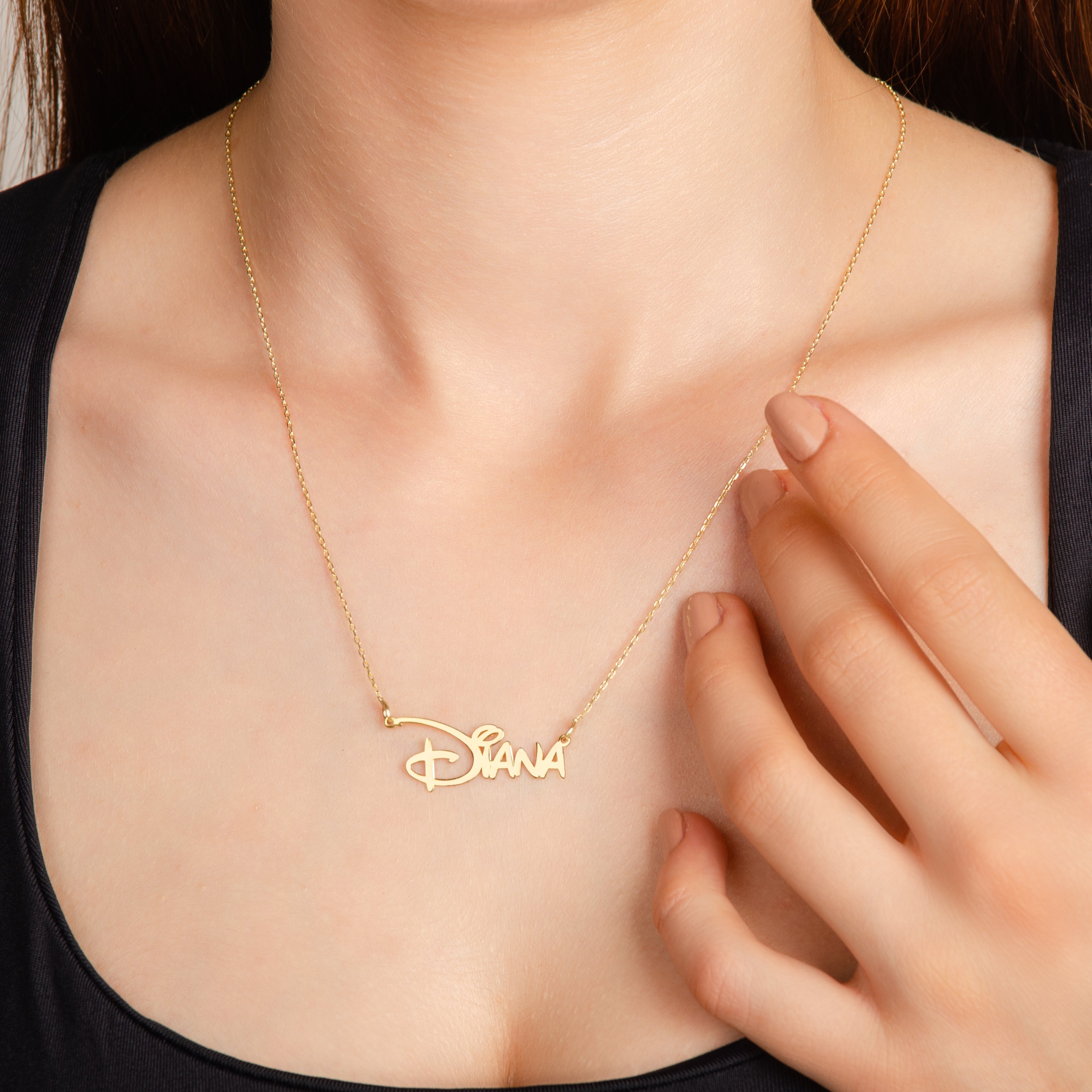 925 Ayar Disney Font Gümüş Kolye (Altın veya Gümüş Renkte, Farklı Zincir Seçenekli)