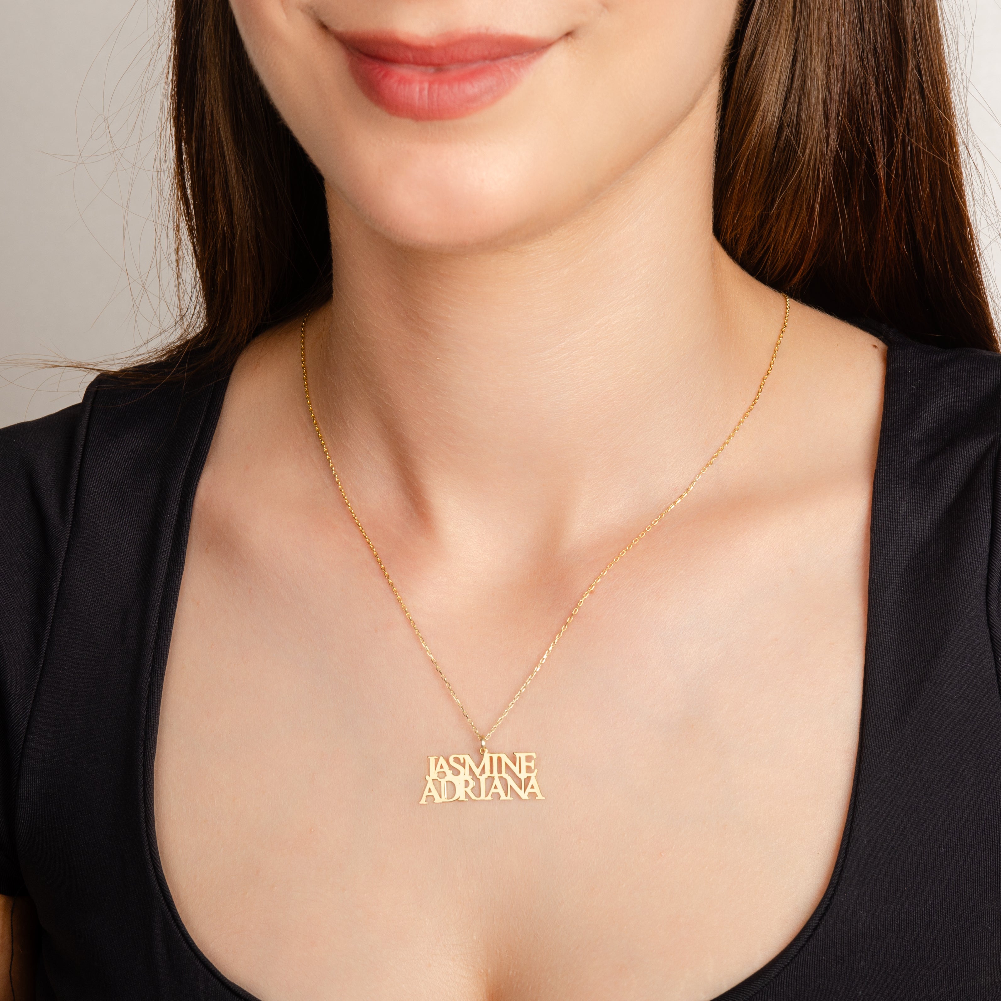 925 Ayar İki İsim Gümüş Kolye (Altın veya Gümüş Renkte, Farklı Zincir Seçenekli)