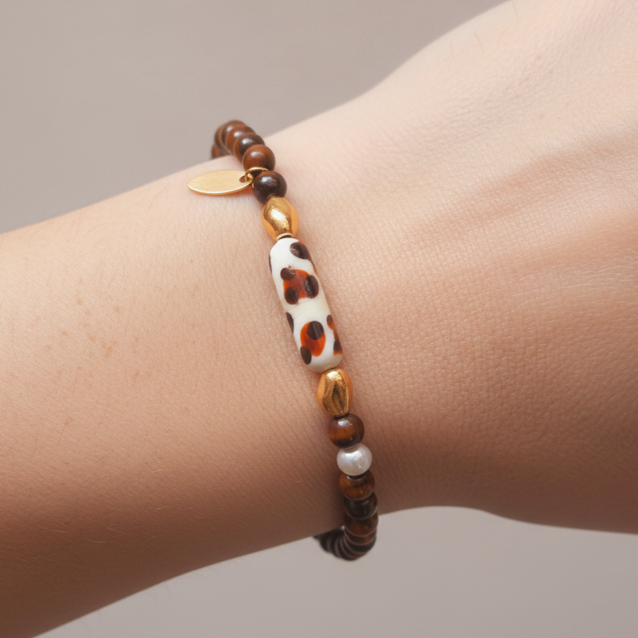 Kaplangözü Doğaltaş Leopar Tek Murano Boncuklu Bileklik