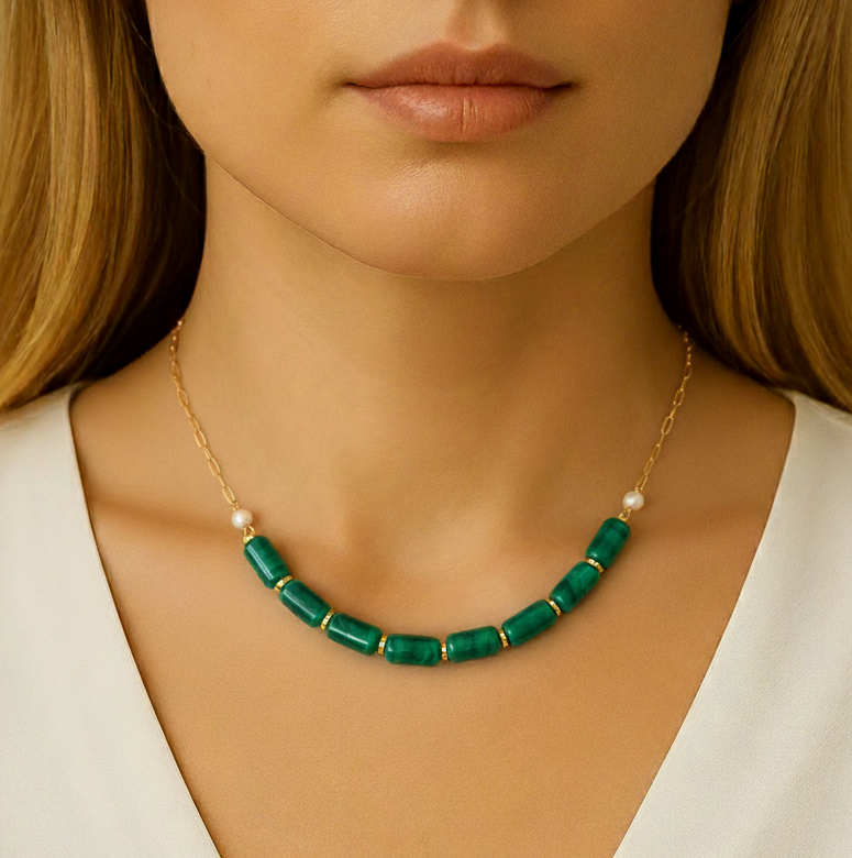 Yeşil İncili Murano Boncuklu Kolye Küpe Seti