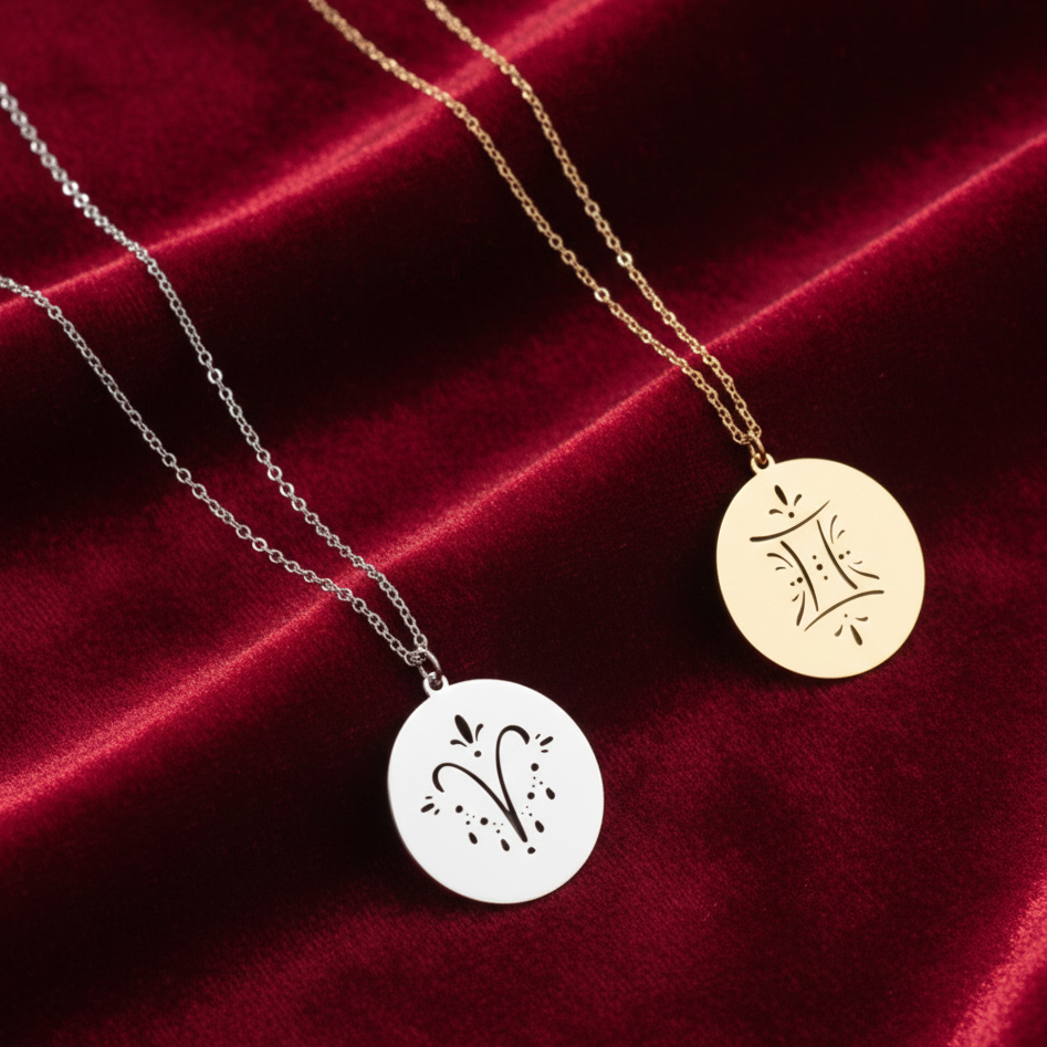 925 Ayar Burç Madalyon Gümüş Kolye (Altın veya Gümüş Renkte, Farklı Zincir Seçenekli)