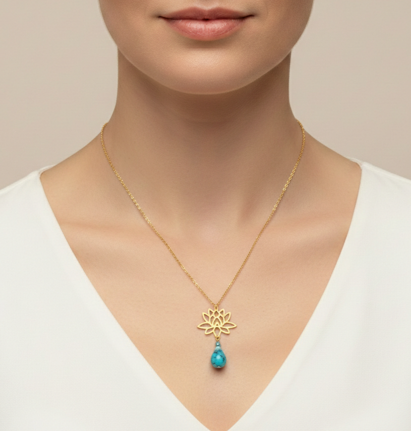 Lotus Çiçeği Paslanmaz Çelik Kolye