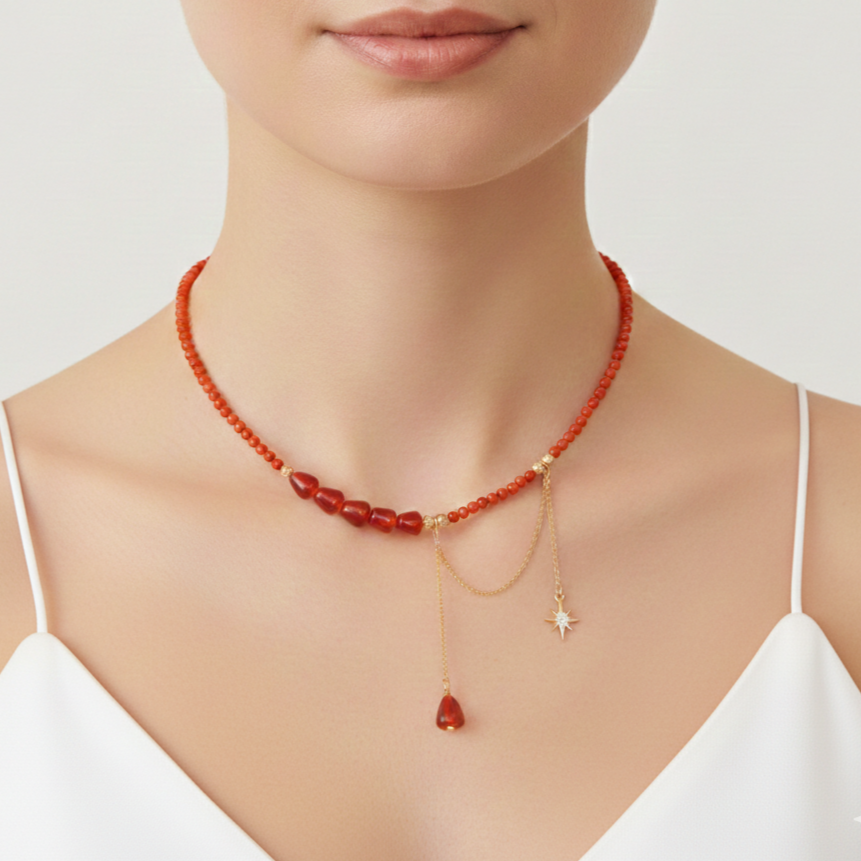 Mercan Murano Nar Özel Tasarım  Gotik Kolye Ve Küpe