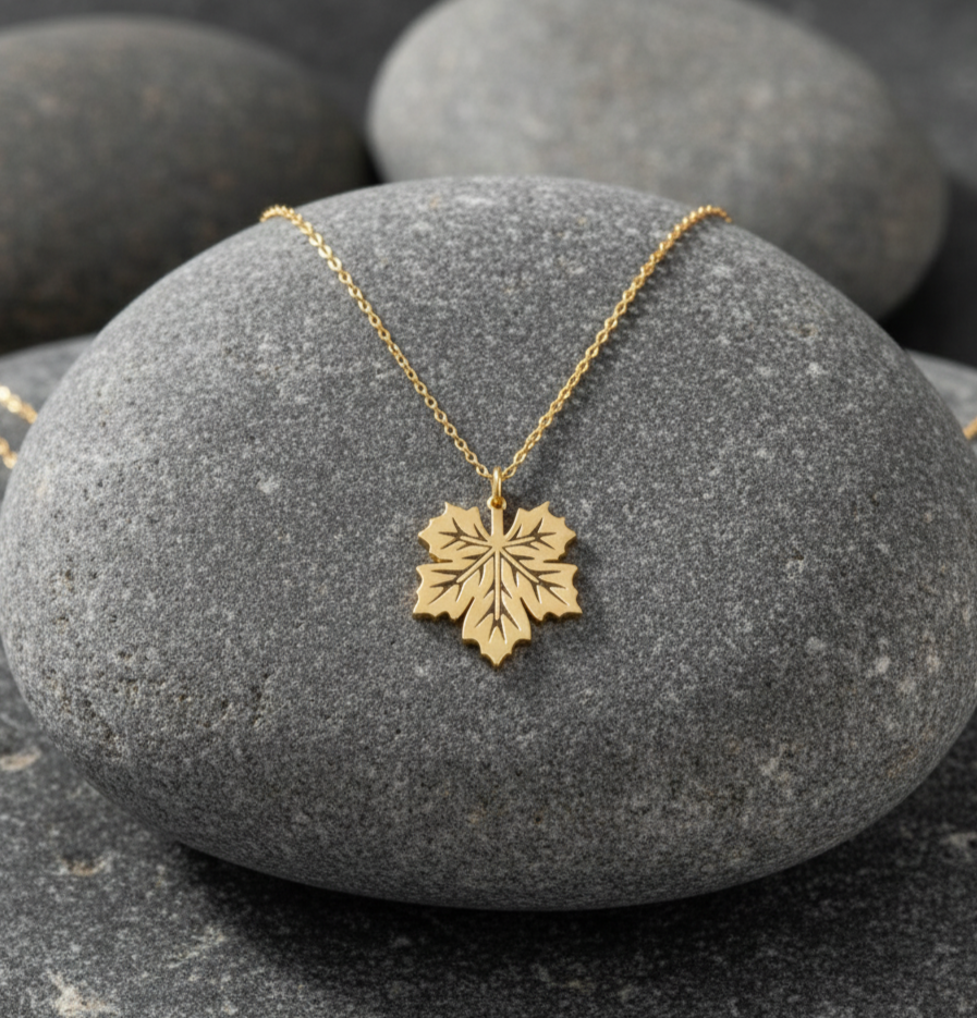 925 Ayar Çınar Yaprağı Gümüş Kolye (Altın veya Gümüş Renkte, Farklı Zincir Seçenekli)