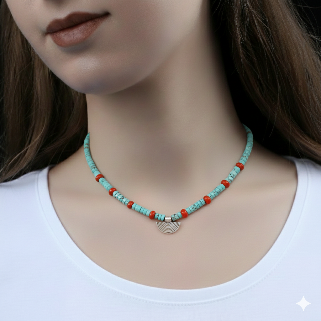 Turkuaz Doğaltaş Cam Özel Tasarım Kolye