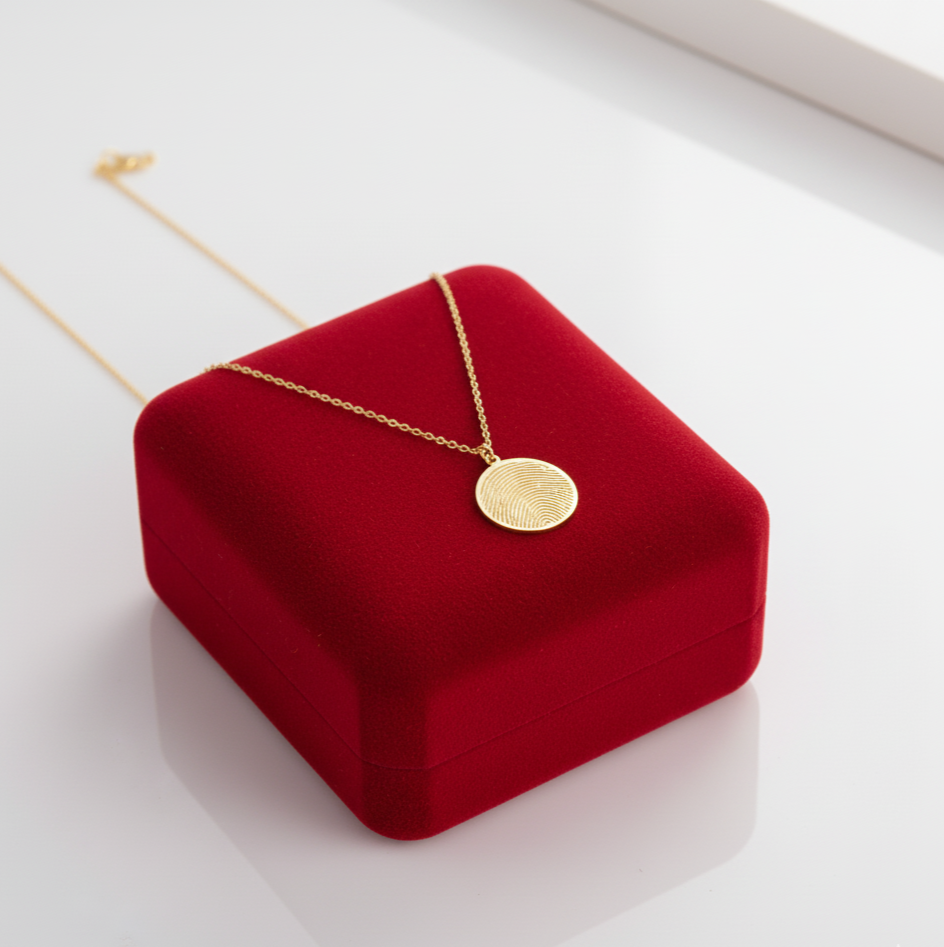 925 Ayar Parmak İzi Gümüş Kolye (Altın veya Gümüş Renkte, Farklı Zincir Seçenekli)