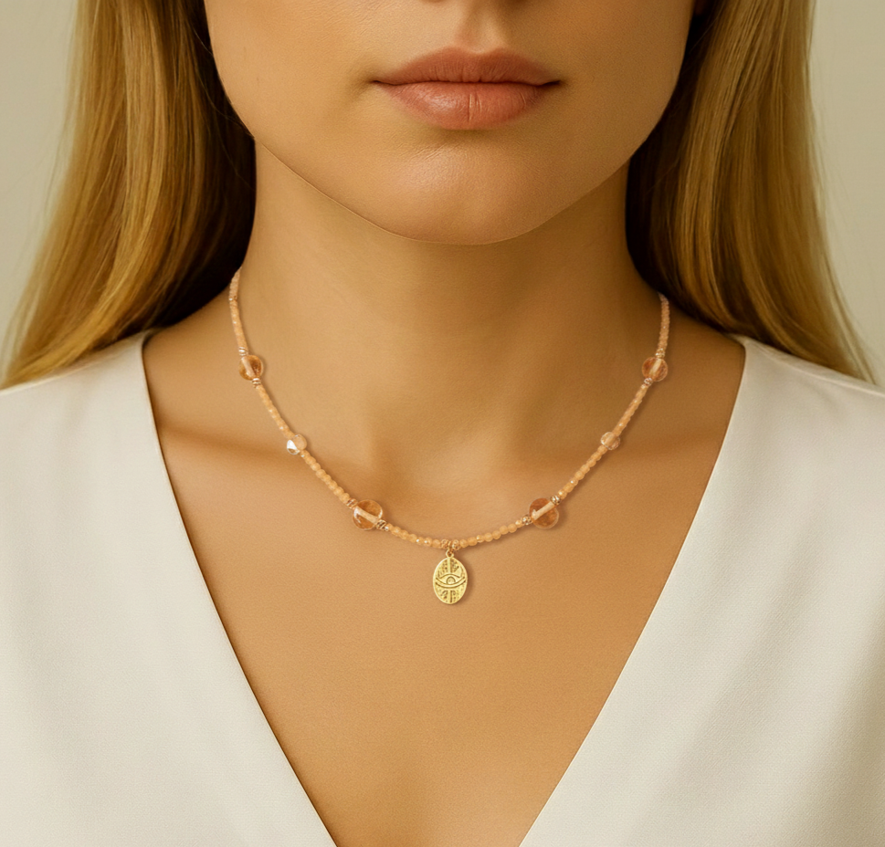 Nazar Madalyon Sitrin Doğal Taş Kolye