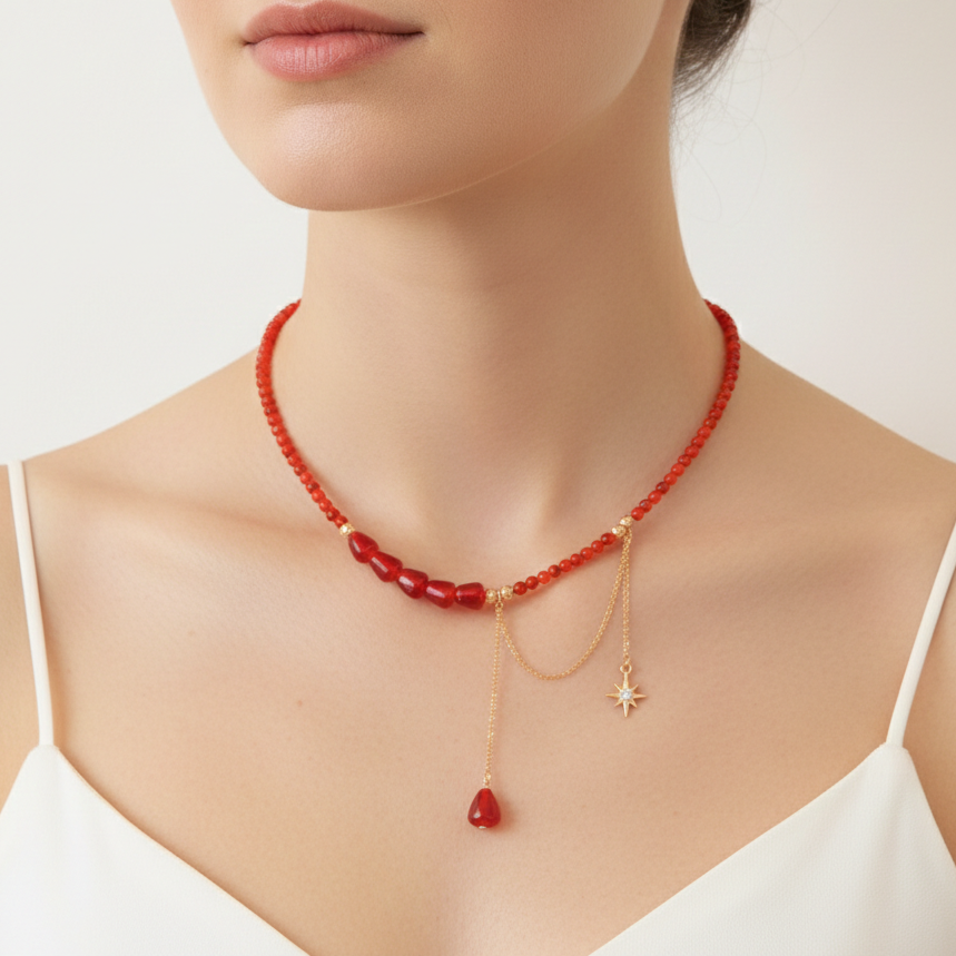 Mercan Murano Nar Özel Tasarım  Gotik Kolye Ve Küpe