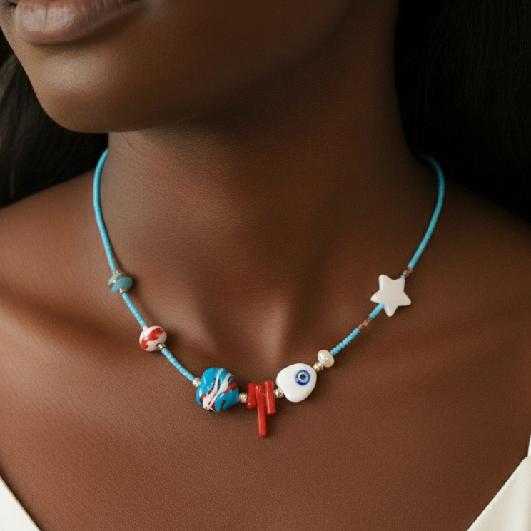 Ebruli Kuyruk Nazarlı Kılçık Balık Özel Tasarım Kolye