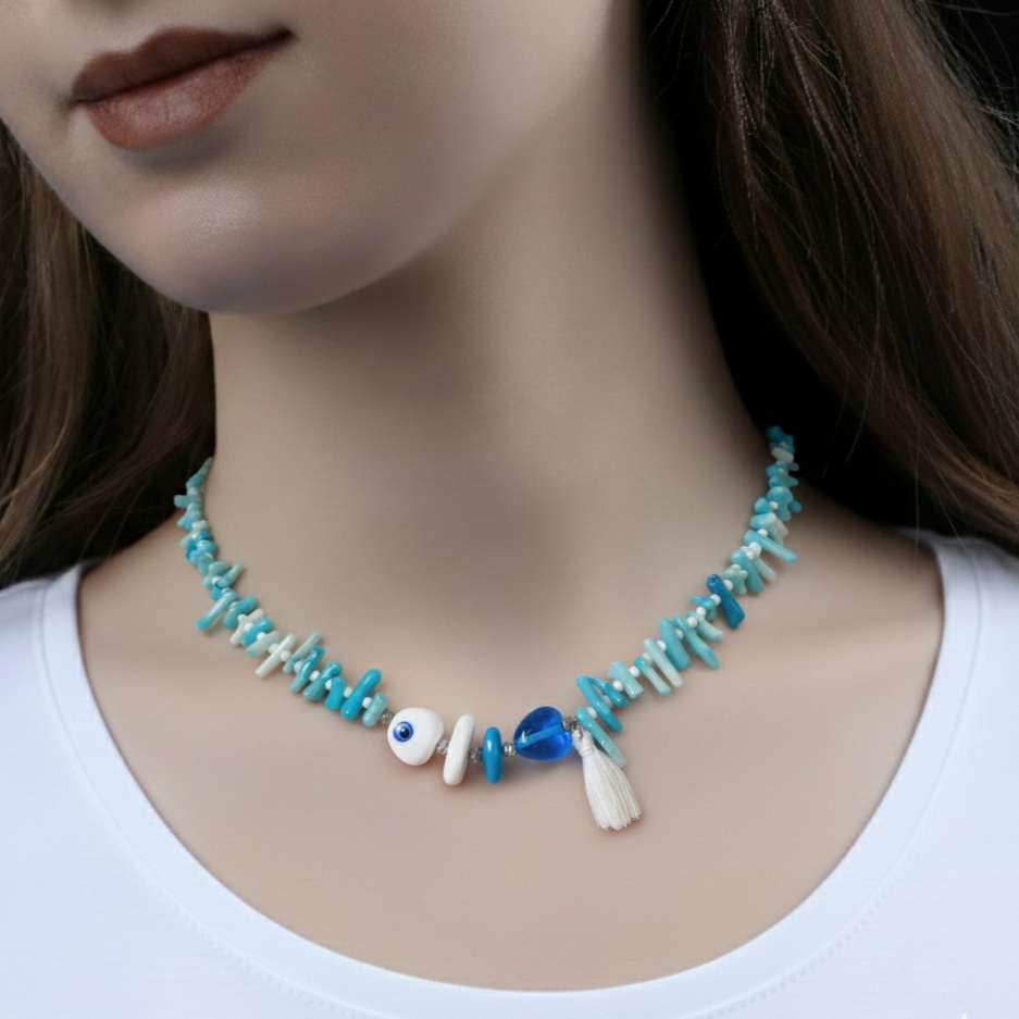 Mercan Nazarlı Kılçık Balık Özel Tasarım Kolye