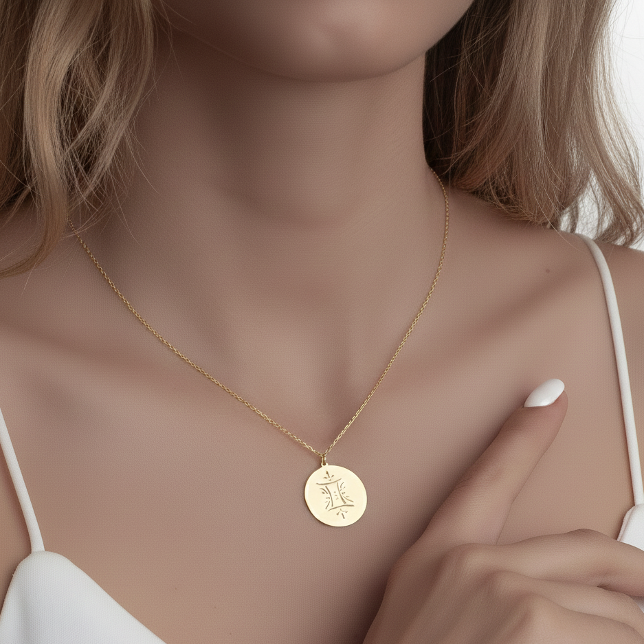925 Ayar Burç Madalyon Gümüş Kolye (Altın veya Gümüş Renkte, Farklı Zincir Seçenekli)