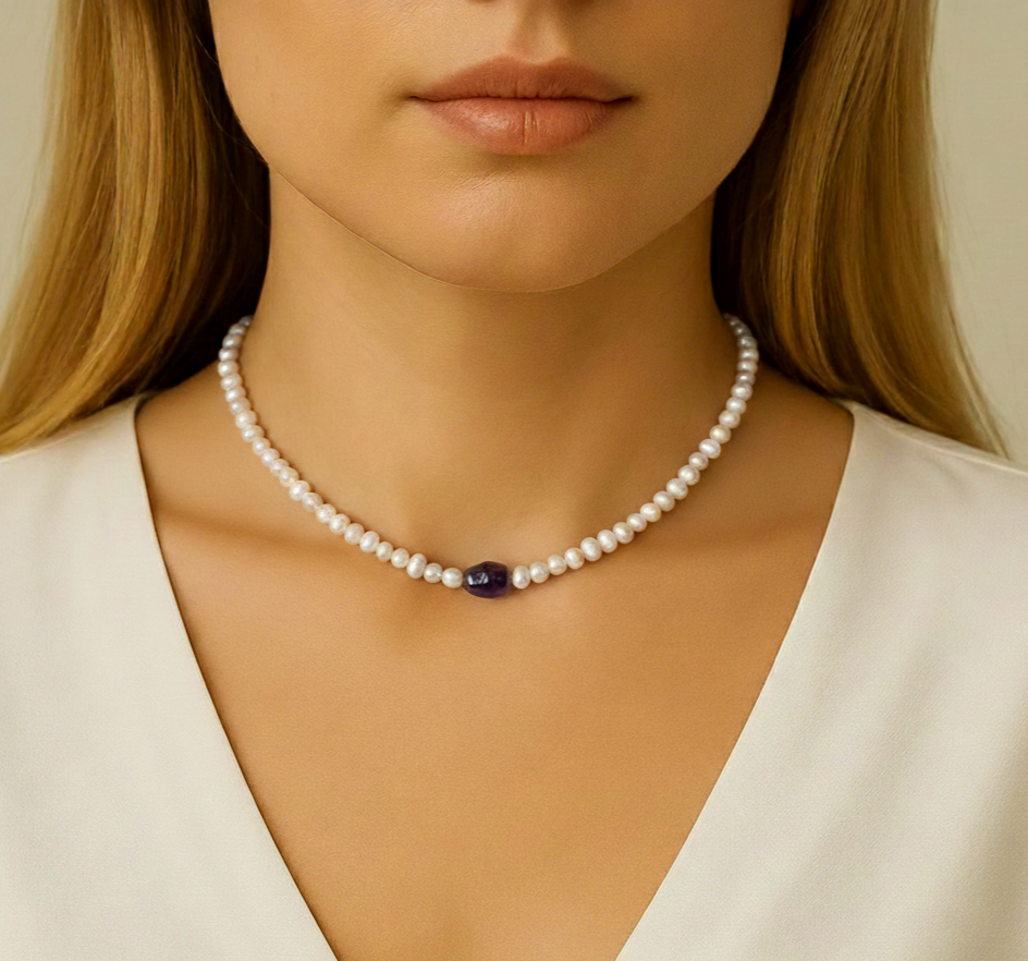 Barok İnci Cam Boncuklu Kolye