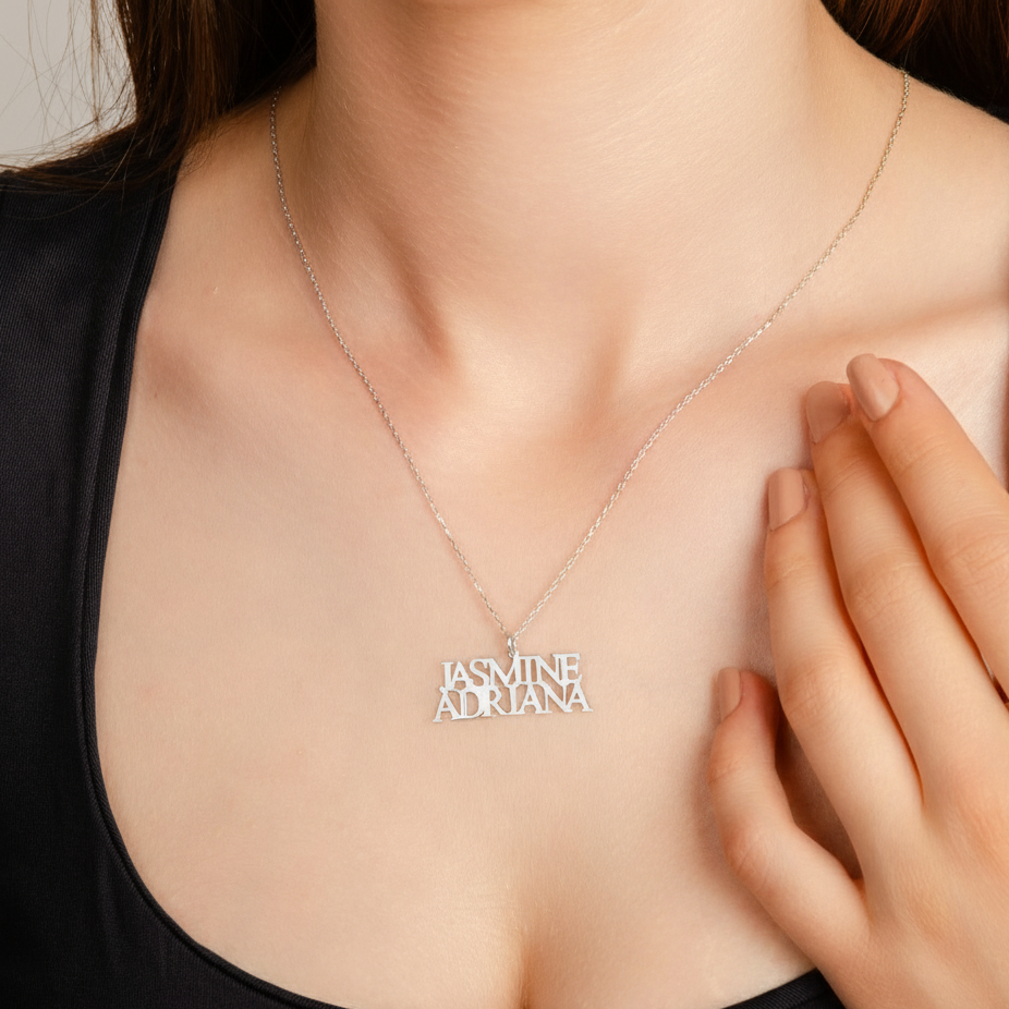 925 Ayar İki İsim Gümüş Kolye (Altın veya Gümüş Renkte, Farklı Zincir Seçenekli)