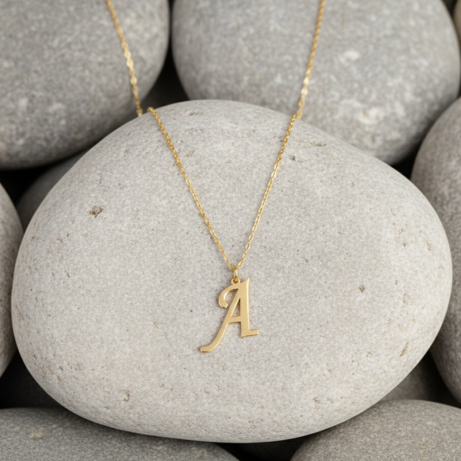 925 Ayar Harf Gümüş Kolye (Altın veya Gümüş Renkte, Farklı Zincir Seçenekli)