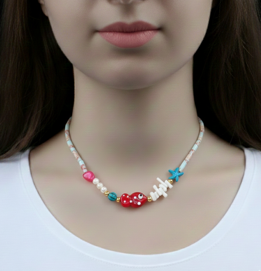 Doğal Taş Murano Balık Kolye