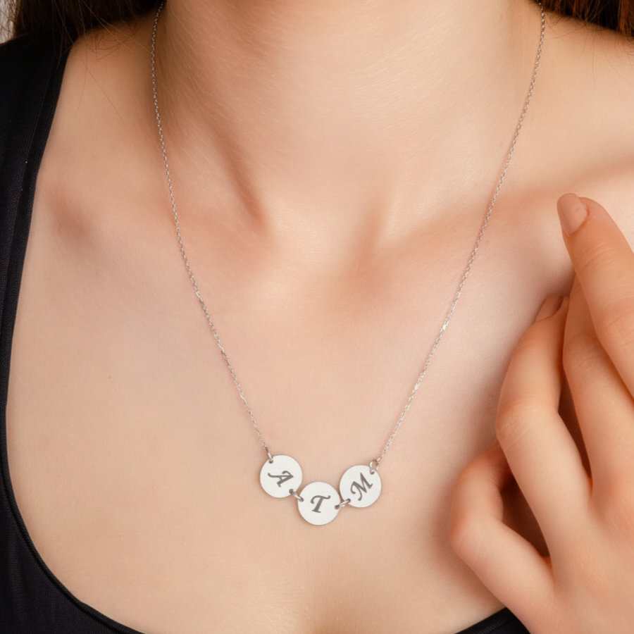 925 Ayar 3'lü Harf Gümüş Kolye (Altın veya Gümüş Renkte, Farklı Zincir Seçenekli)