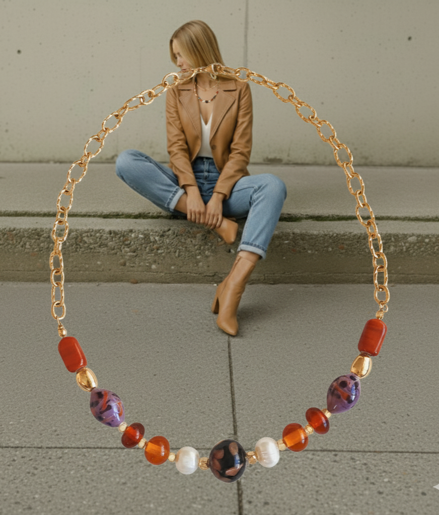 Candy Cam Boncuk Özel Tasarım Paslanmaz Çelik Kolye