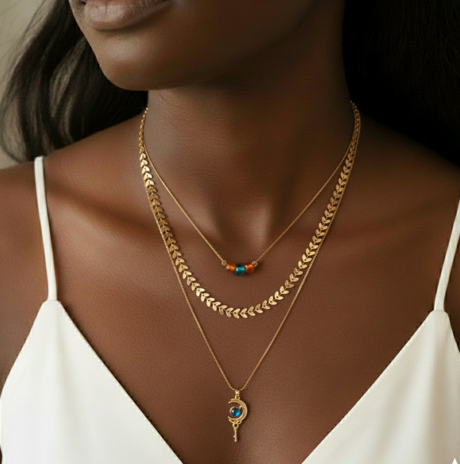 Ay ve Anahtar Üçlü Paslanmaz Çelik Kolye