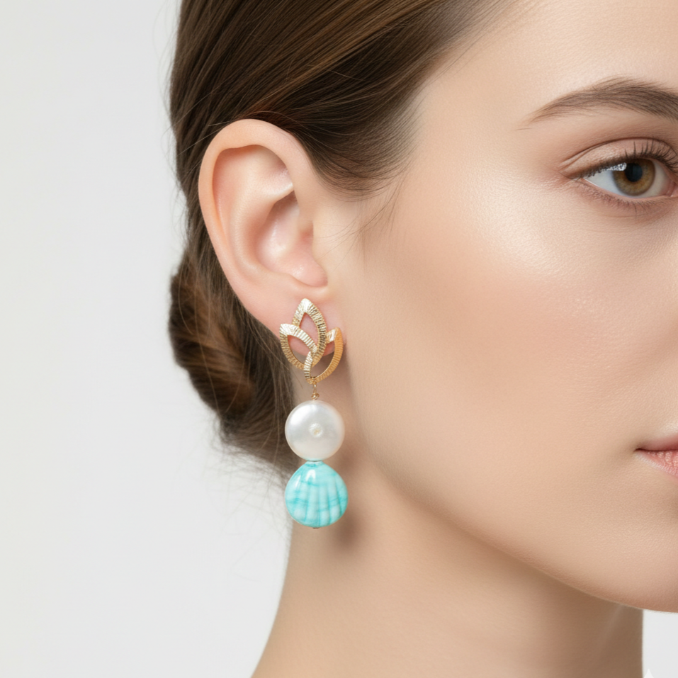 Mayorka İnci Midye Altın Küpe