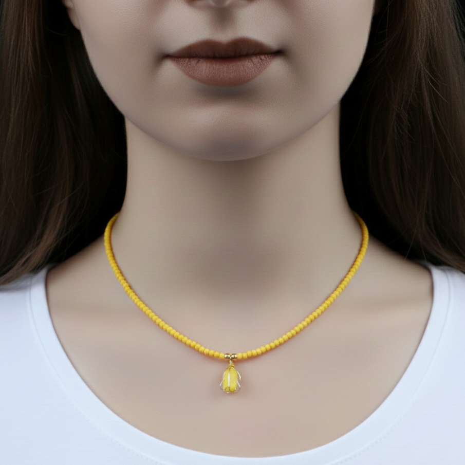 Lale Murano Cam Kolye (sarı , turkuaz ve turuncu renklerde)