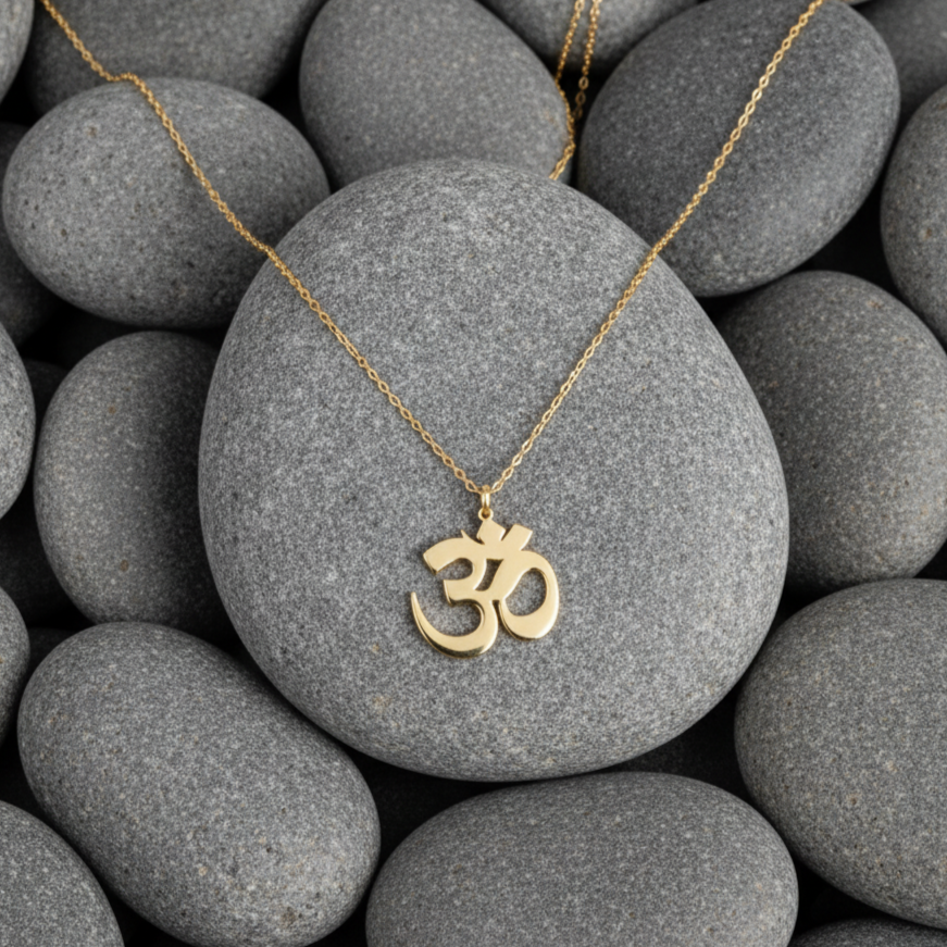 925 Ayar Om Gümüş Kolye (Altın veya Gümüş Renkte, Farklı Zincir Seçenekli)