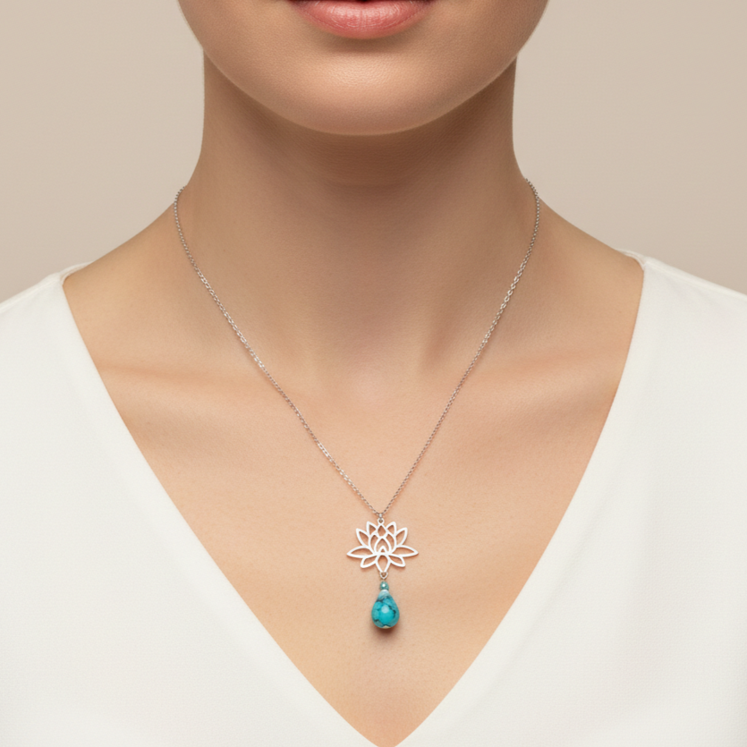 Lotus Çiçeği Paslanmaz Çelik Kolye