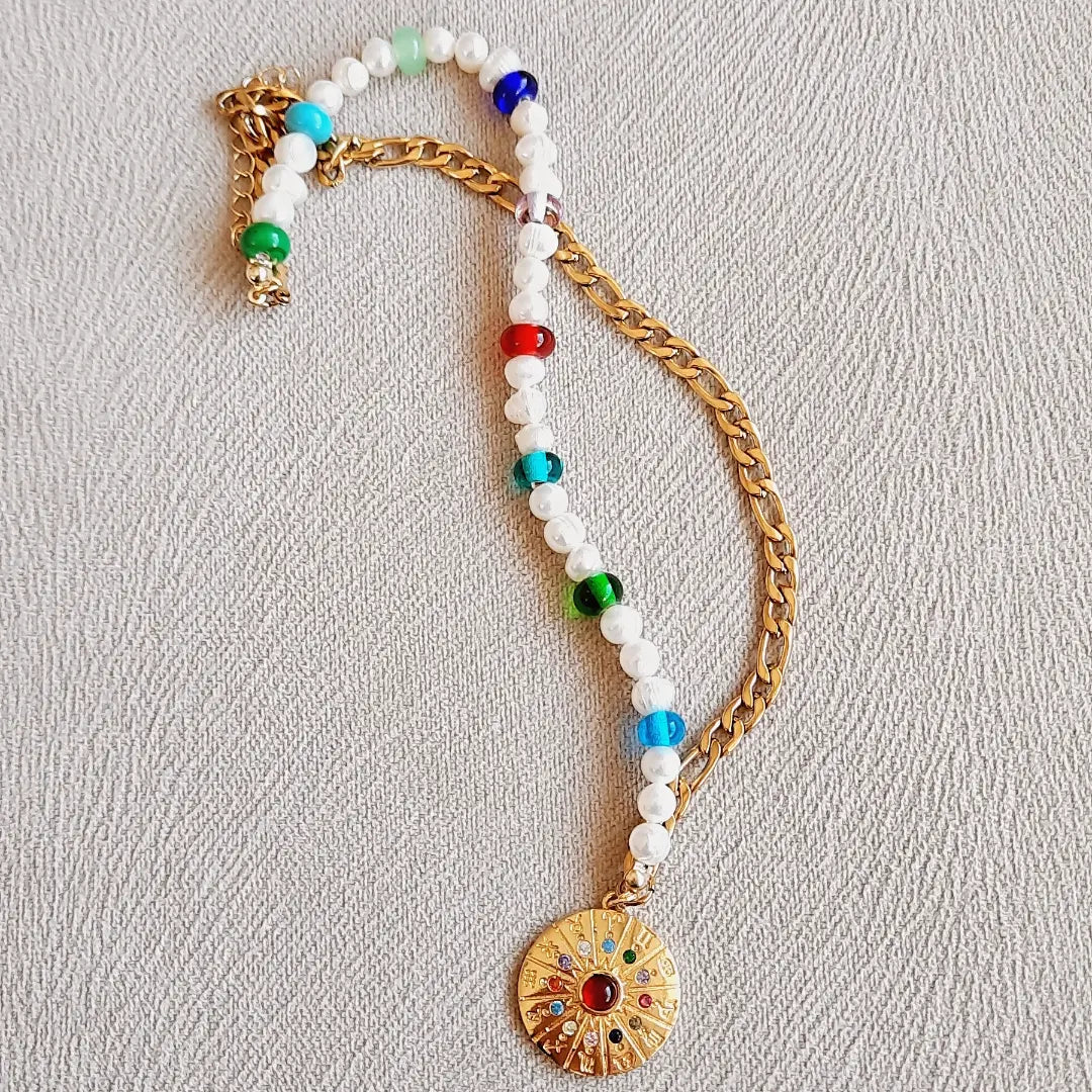 Mix Burç Paslanmaz Çelik İnci Cam Boncuklu Kolye