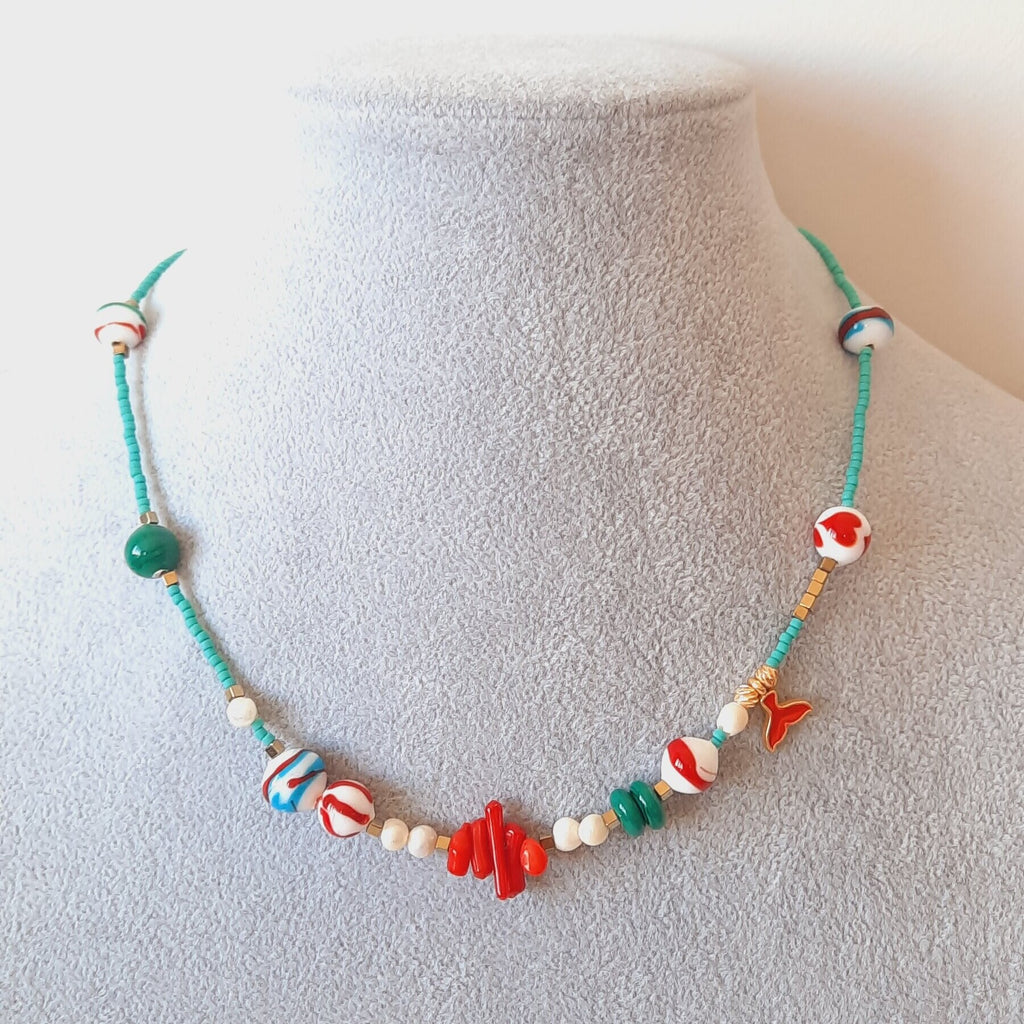 9 El Yapımı Boncuk Mercan İnci Murano Cam Sanatı Kolye